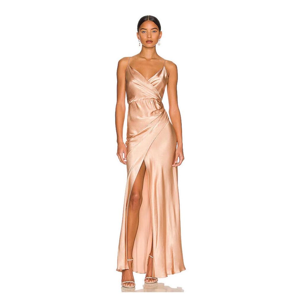 Shona Joy La Lune Cross Draped Maxi Dress 10‎ Pink Satin Formal Bridesmaid